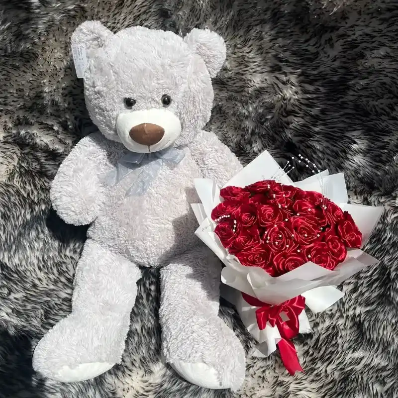 Combo oso grande+ ramo de rosas