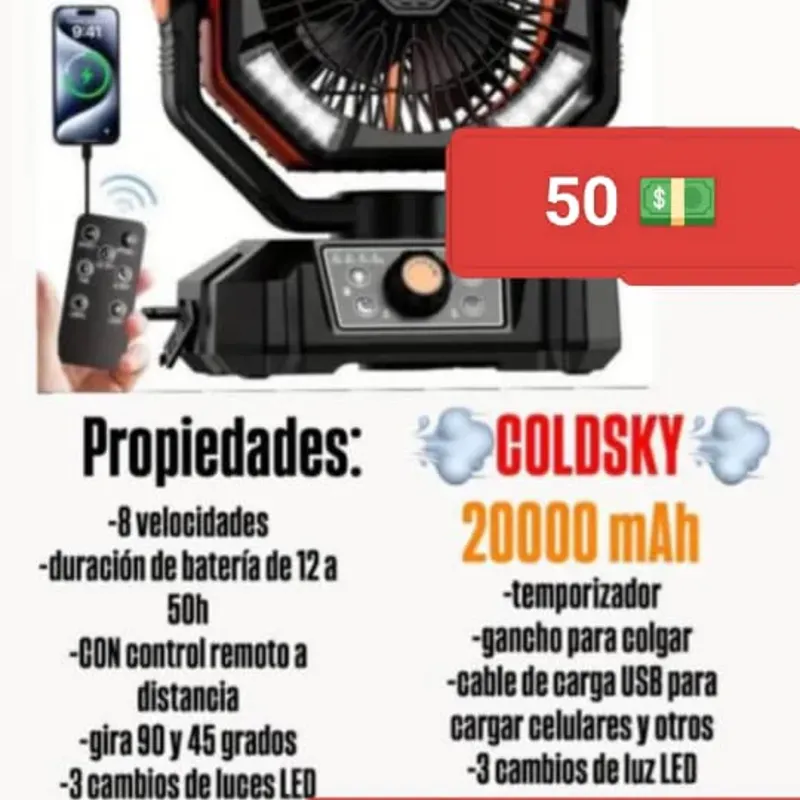Ventilador recargable Coldsky 20 000 mAh 50 USD