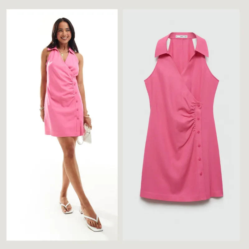 MANGO Vestido camisero cruzado