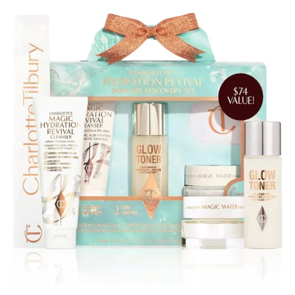 Set mini de Charlotte Tilbury para cuidado de la piel para limpiar, tonificar e hidratar, más una diadema de edición limitada