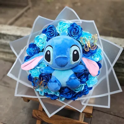 Ramo Buchón  de 25 rosas con Stich Azul