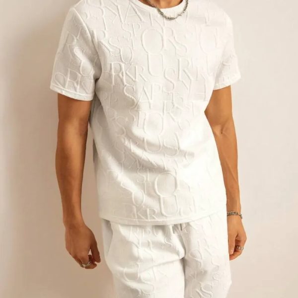 SWAVVY Conjunto de verano para hombres con camiseta sólida y pantalones cortos con cordón en la cintura
