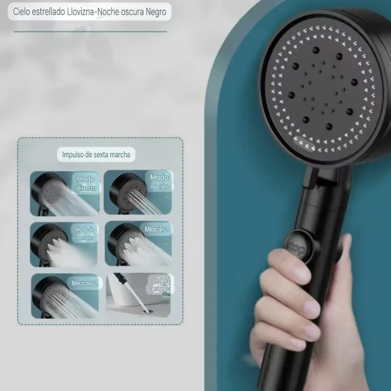  Cabezal de Ducha Multifunción – “Cielo Estrellado Llovizna” (Negro) 