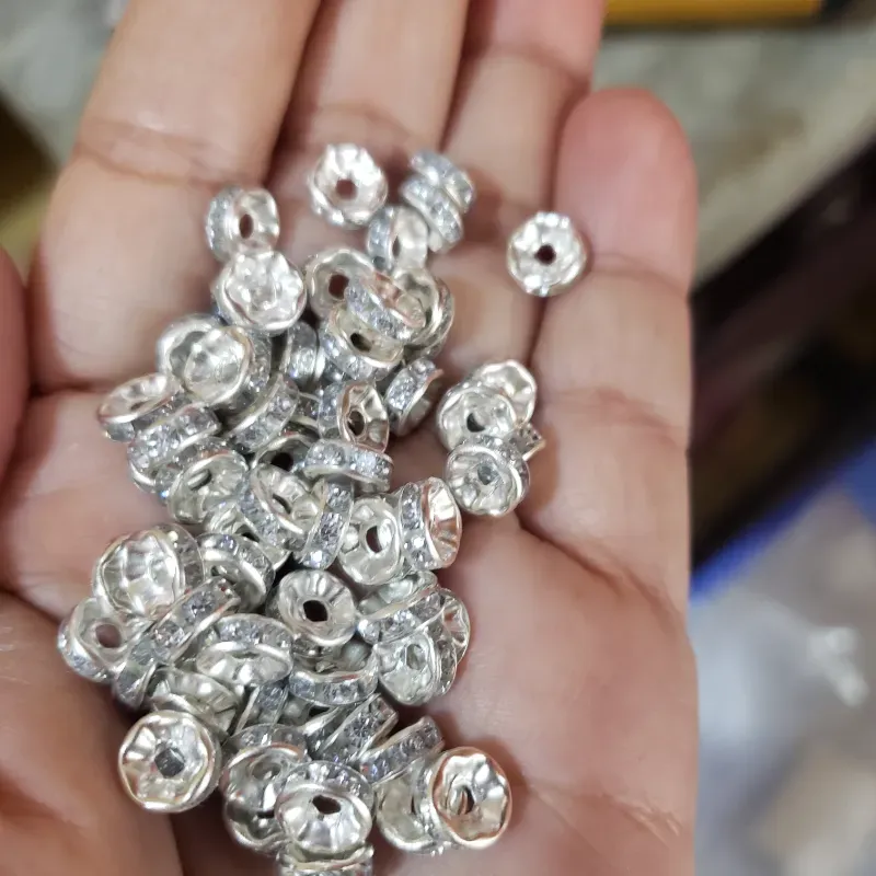 Rondel plateado de 8mm con incrustaciones