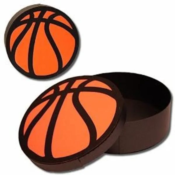 Caja en forma de balón de basket 