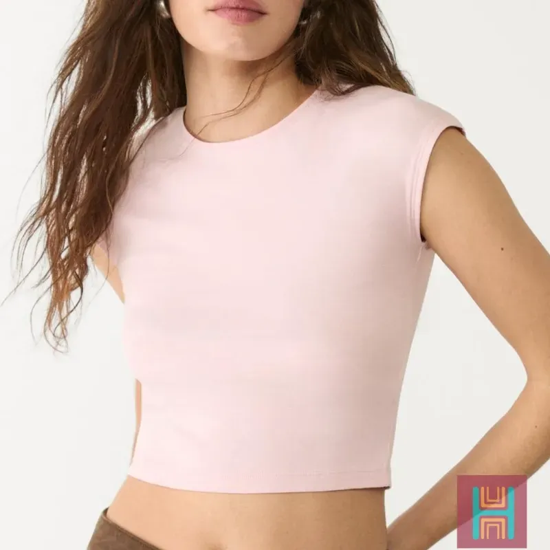 Camiseta básica ajustada crop rosado 0001