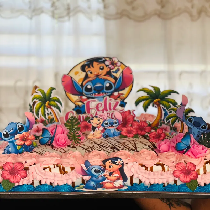 Cake de 1 bandeja de Lilo y Stitch hawaiano