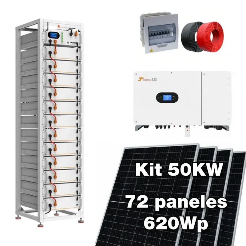 Sistema de 50KW 208-480V trifásico de alta frecuencia con 44.64kWp en paneles solares y 60kWh en acumulación