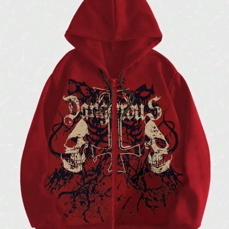 Sudadera con capucha y siper roja