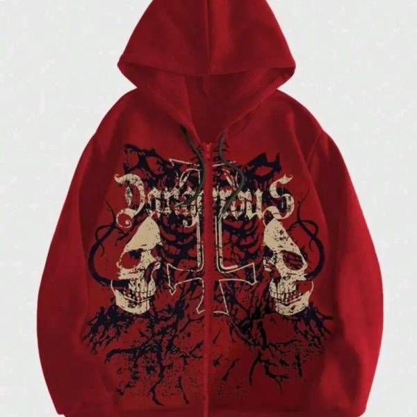 Sudadera con capucha y siper roja