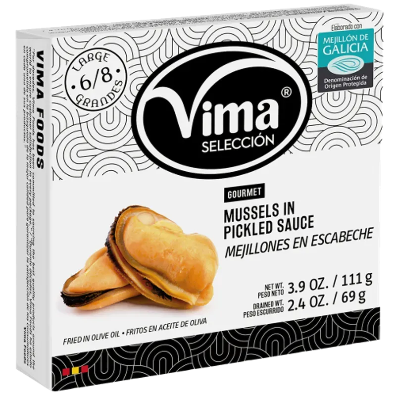 MEJILLONES EN ESCABECHE LATA 111 GR NETO, C/10 UND VIMA 1002188 PRECIO 9.74