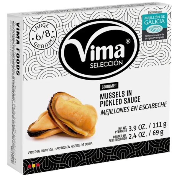 MEJILLONES EN ESCABECHE LATA 111 GR NETO, C/10 UND VIMA 1002188 PRECIO 9.74