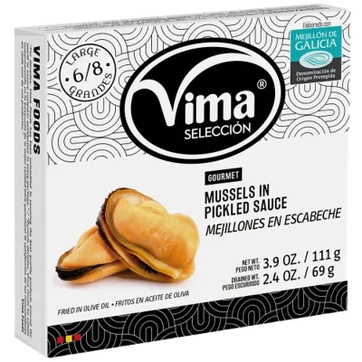 MEJILLONES EN ESCABECHE LATA 111 GR NETO, C/10 UND VIMA 1002188 PRECIO 9.74