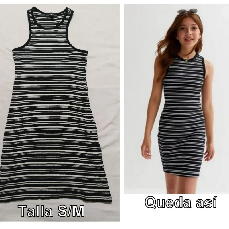 Vestido de ralla negro y blanco corto.
