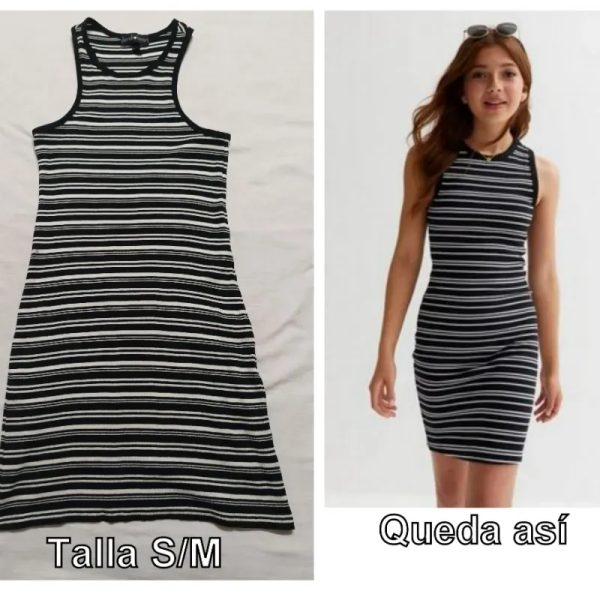 Vestido de ralla negro y blanco corto.