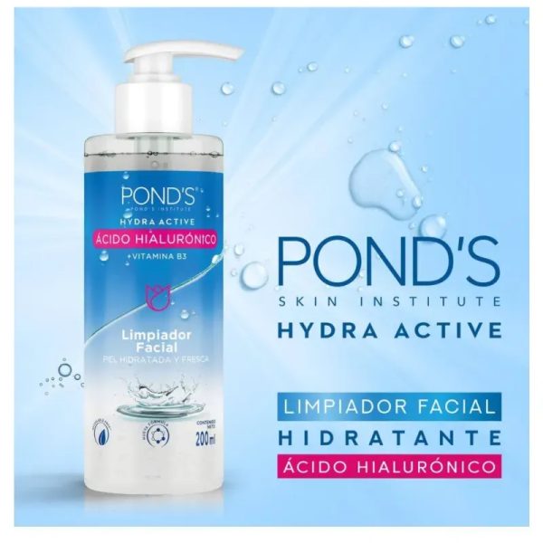  POND'S Hydra Active Limpiador Facial Hidratante – Ácido Hialurónico + Vitamina B3 (200 ml)
