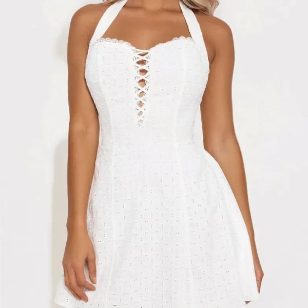  Vestido de tela bordada — Blanco