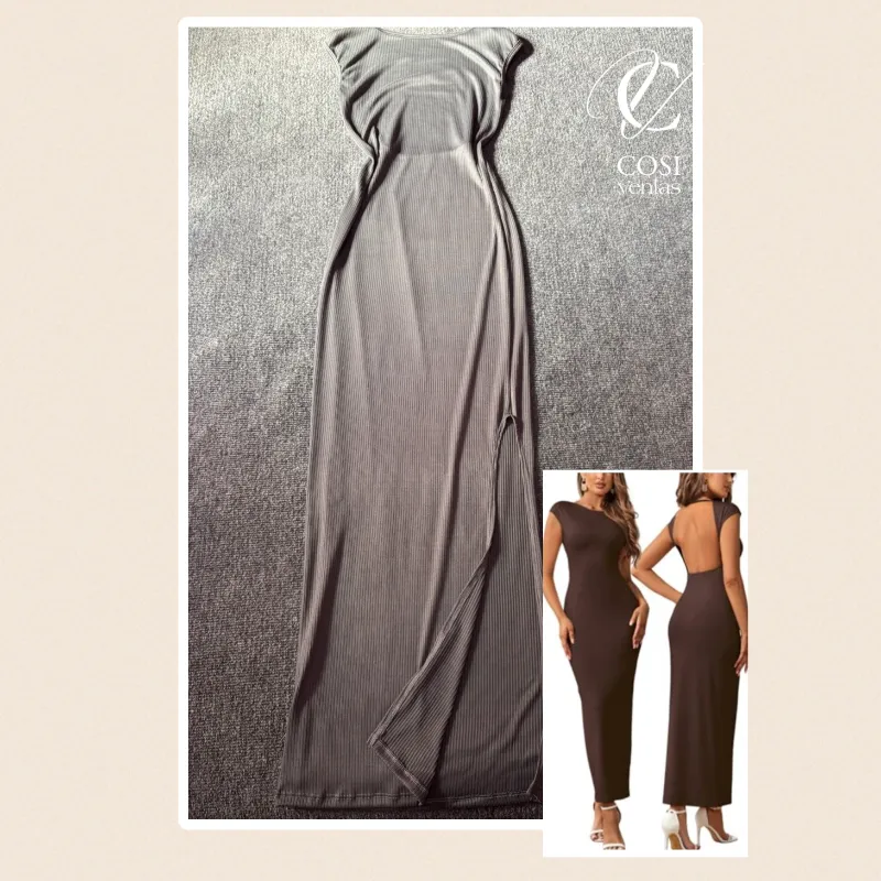 Vestido con abertura en la espalda (TELA ACANALADA) gris