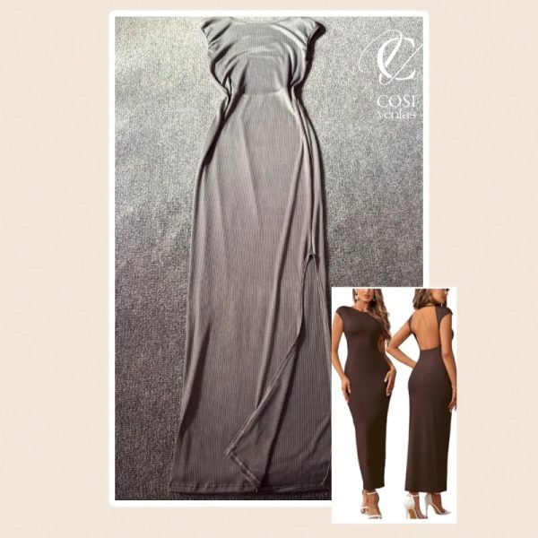 Vestido con abertura en la espalda (TELA ACANALADA) gris
