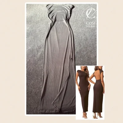 Vestido con abertura en la espalda (TELA ACANALADA) gris