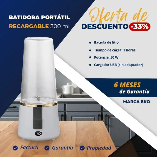  *Batidora Portátil Recargable 300 ml Marca EKO*