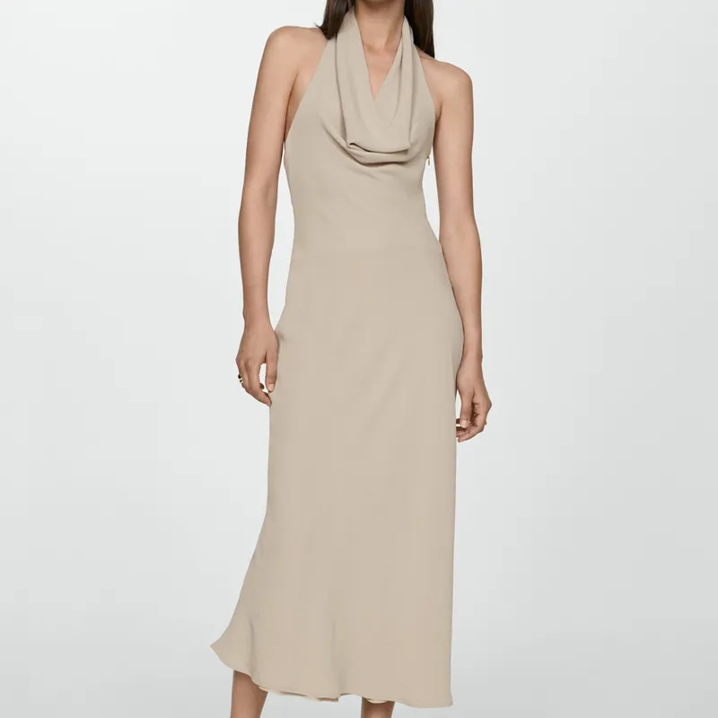 Vestido Halter Escote Drapeado