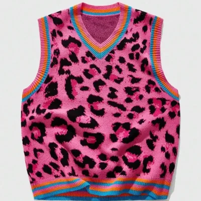 V Neck Leopard Pink