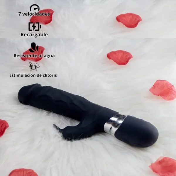 Vibrador estimulador de clítoris super realista venoso (Recargable)(Negro)