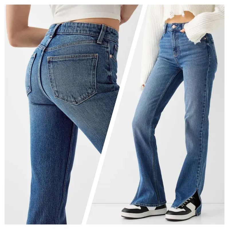 Jeans Bershka straight abertura lateral