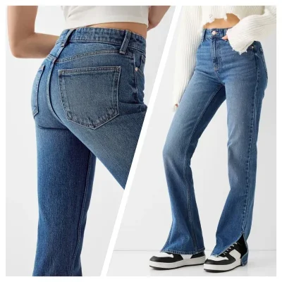 Jeans Bershka straight abertura lateral