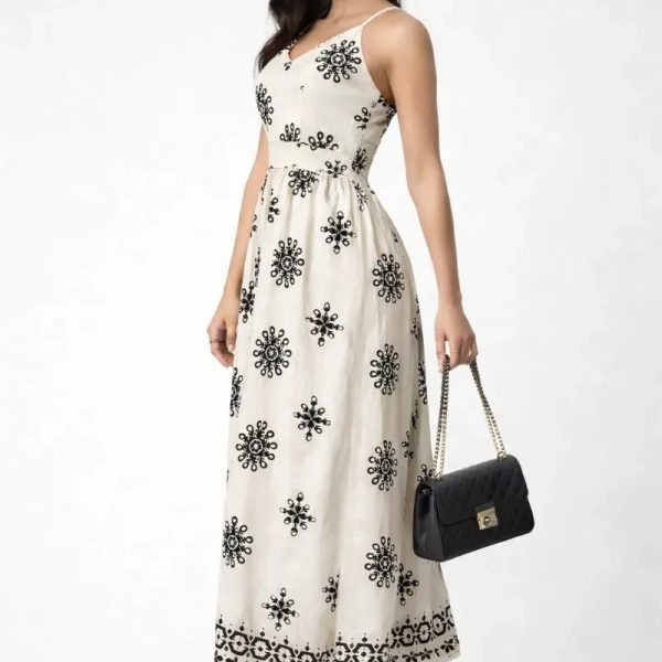  Vestido largo estampado — Beige/Negro