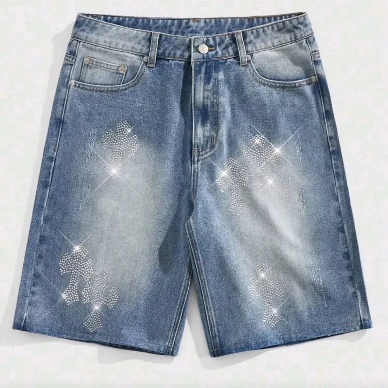  Short de mezclilla con brillos — Azul