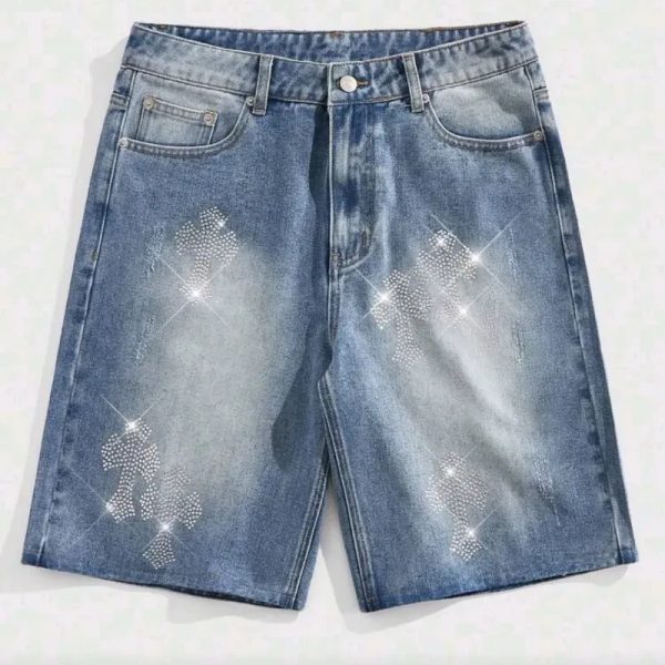  Short de mezclilla con brillos — Azul