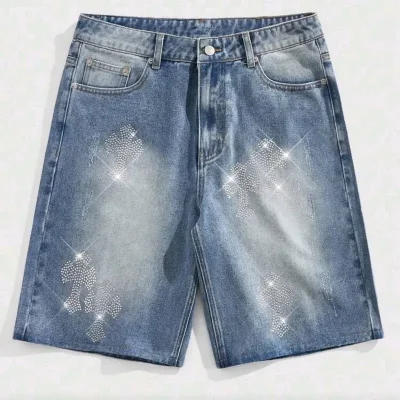  Short de mezclilla con brillos — Azul