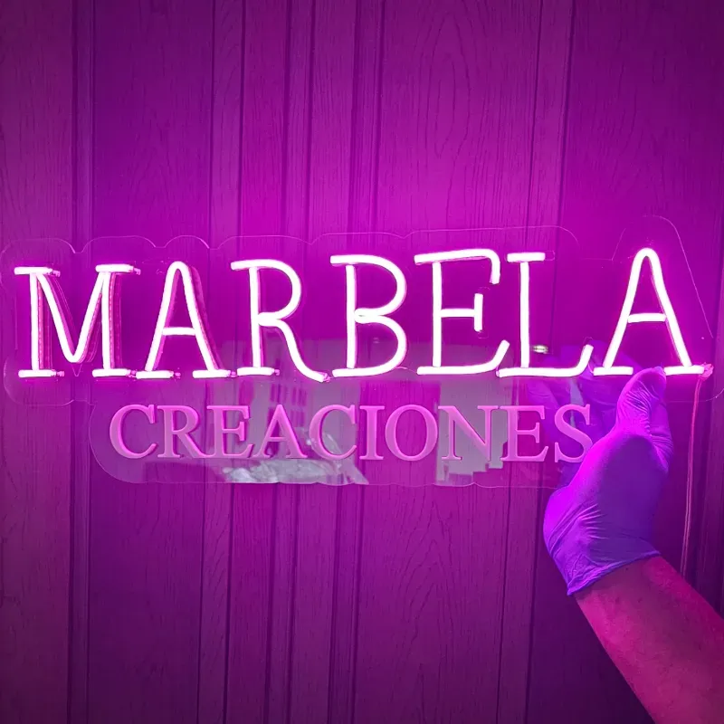 Cartel Neón Flex con base de acrílico transparente