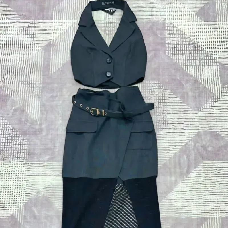 Conjunto de chalequito y saya tipo mezclilla y maya abajo