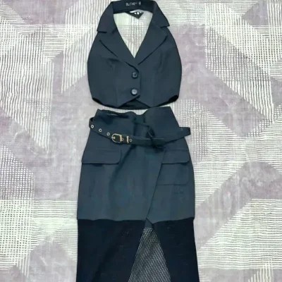 Conjunto de chalequito y saya tipo mezclilla y maya abajo