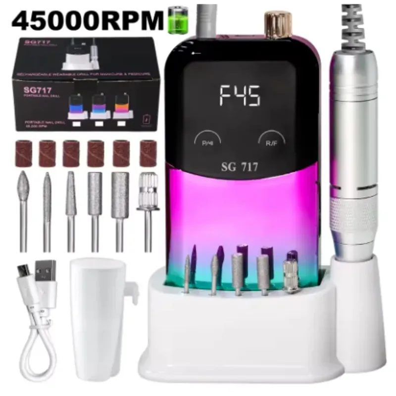 Drill táctil recargable 45mil RPM, con base y portafresas