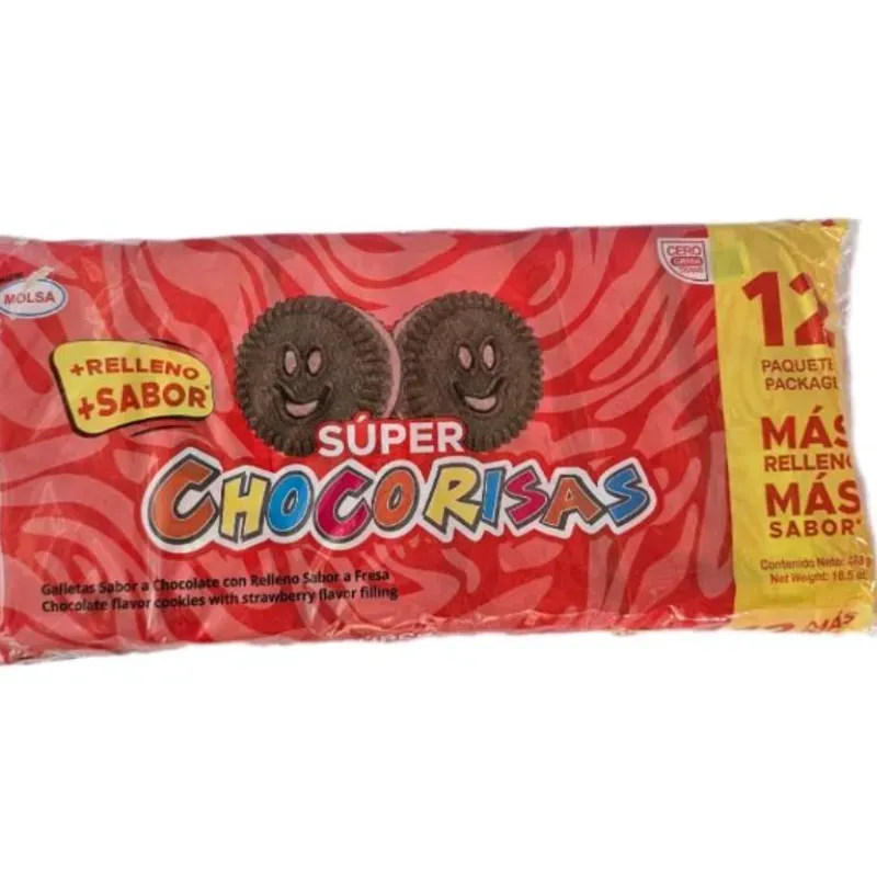 Galletas chocorizas sabor chocolate y rellena con crema de fresa 12unid