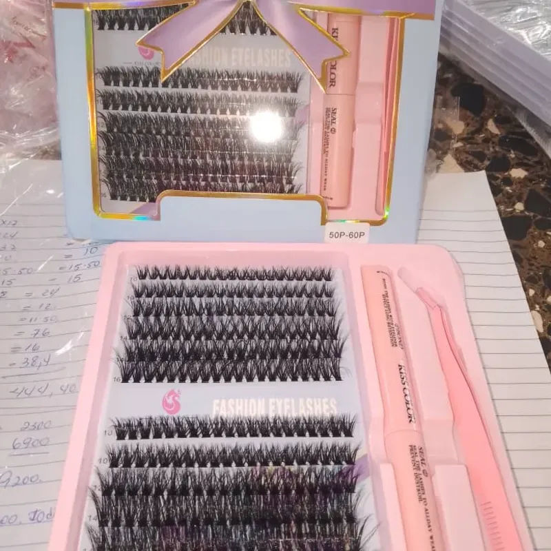 Pestañas con goma y pinza