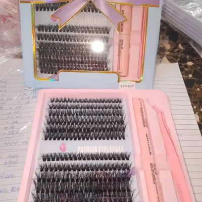 Pestañas con goma y pinza