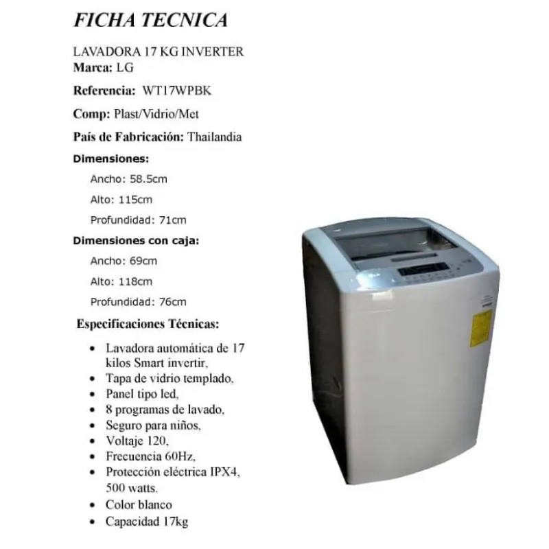 Lavadora Automática LG 17 Kg ✅Inverter