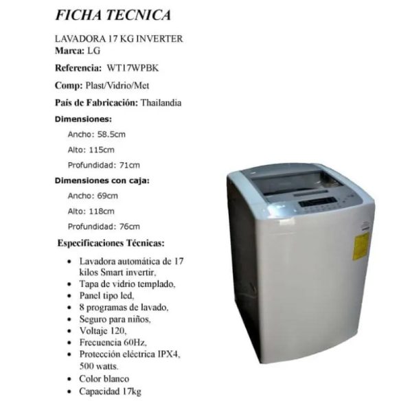 Lavadora Automática LG 17 Kg ✅Inverter