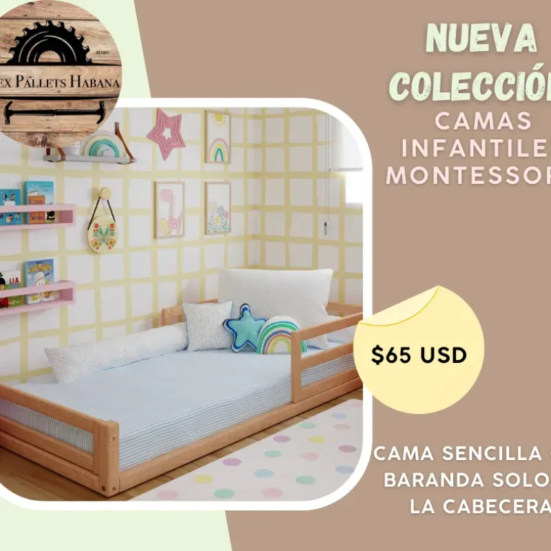 Camita infantil modelo sencillo con barandas solo en el area de la cabecera