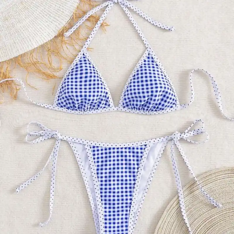 Bikini azul de cuadros