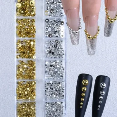 Estuche de Medias Perlas Doradas y Plateada