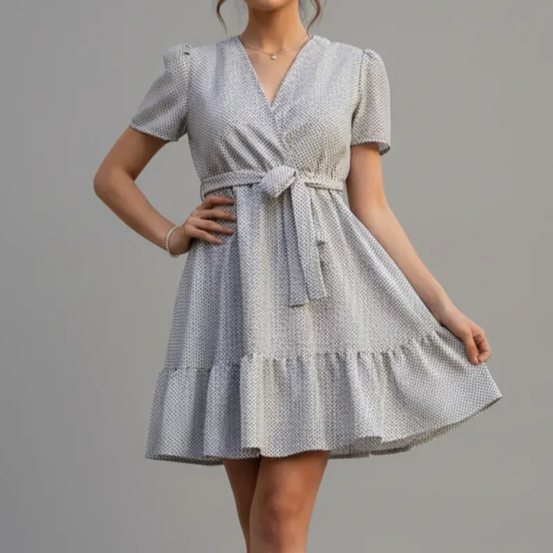 Vestido escote V con vuelo y banda ajustable