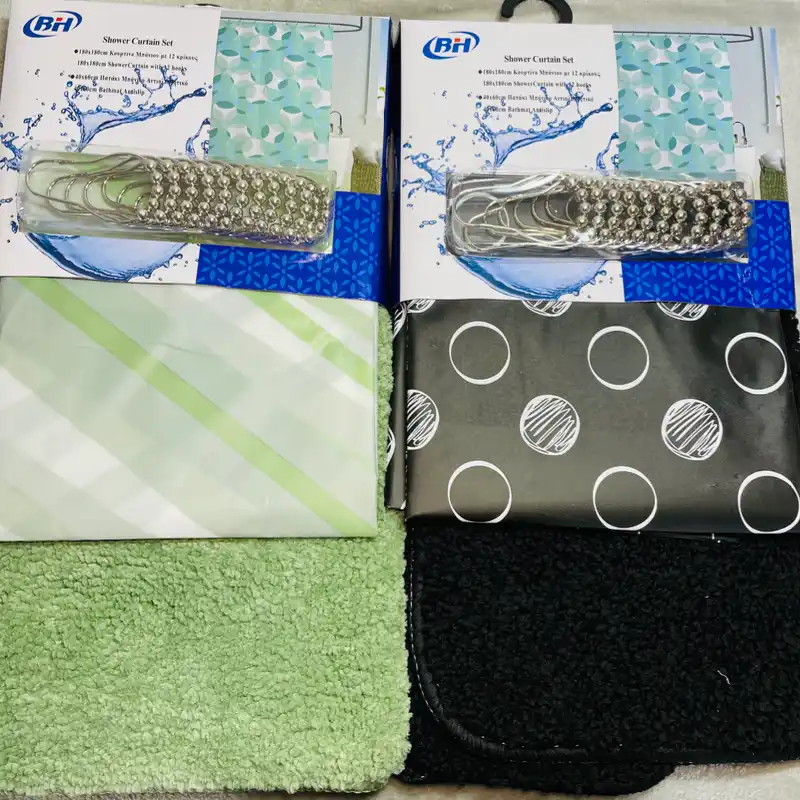 Set de cortina de baño con alfombra
