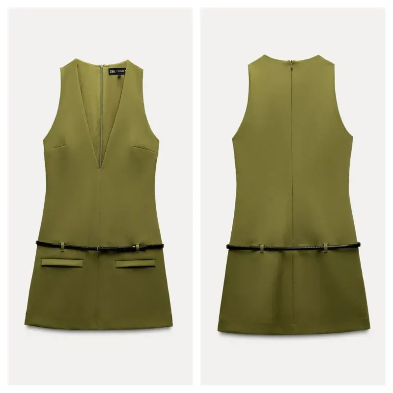 Vestido Zara verde cinturón