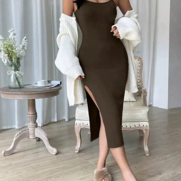 VESTIDO PARA MUJER	MARRON AJUSTADO TIRANTES ABIERTO LADOS